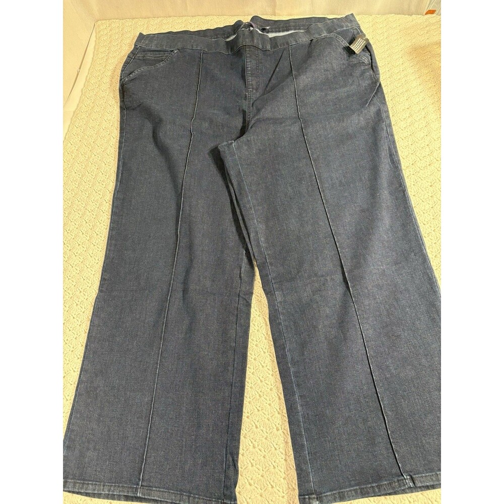 NEW Isaac Mizrahi Live! 28W Denim Pull On Wide Leg Jeans Dark Indigo